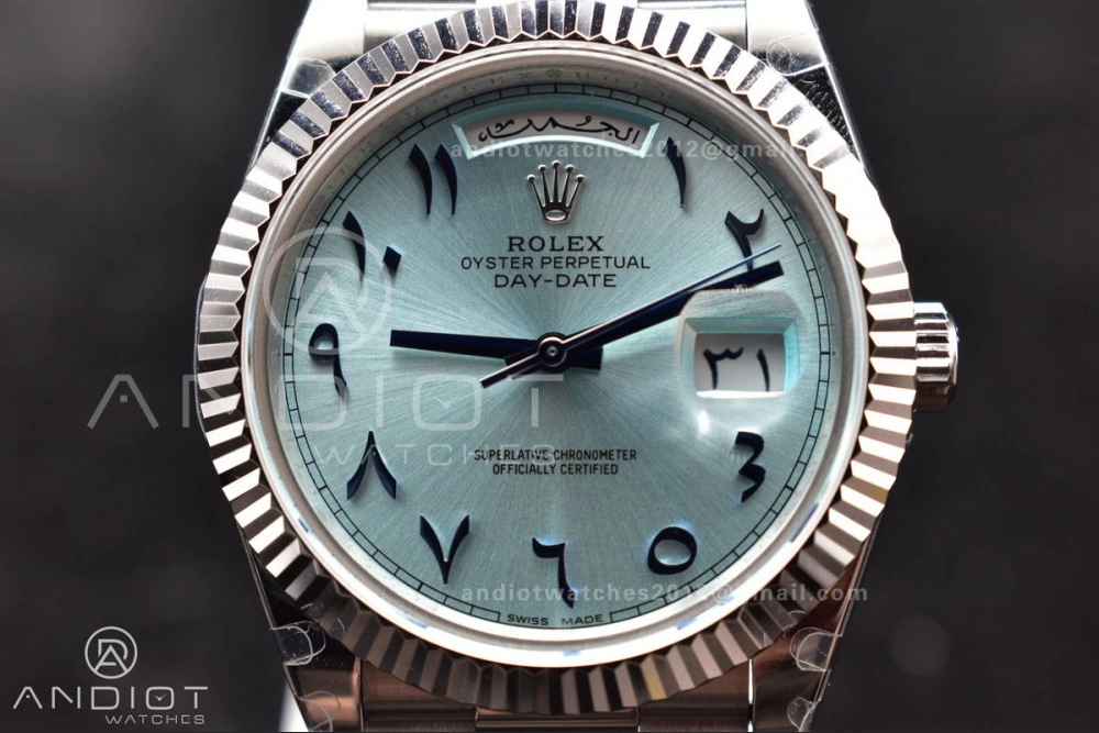 DayDate 40 SS GMF 904L Steel Iced Blue Dial Arabic Markers on President Bracelet A3255 V2