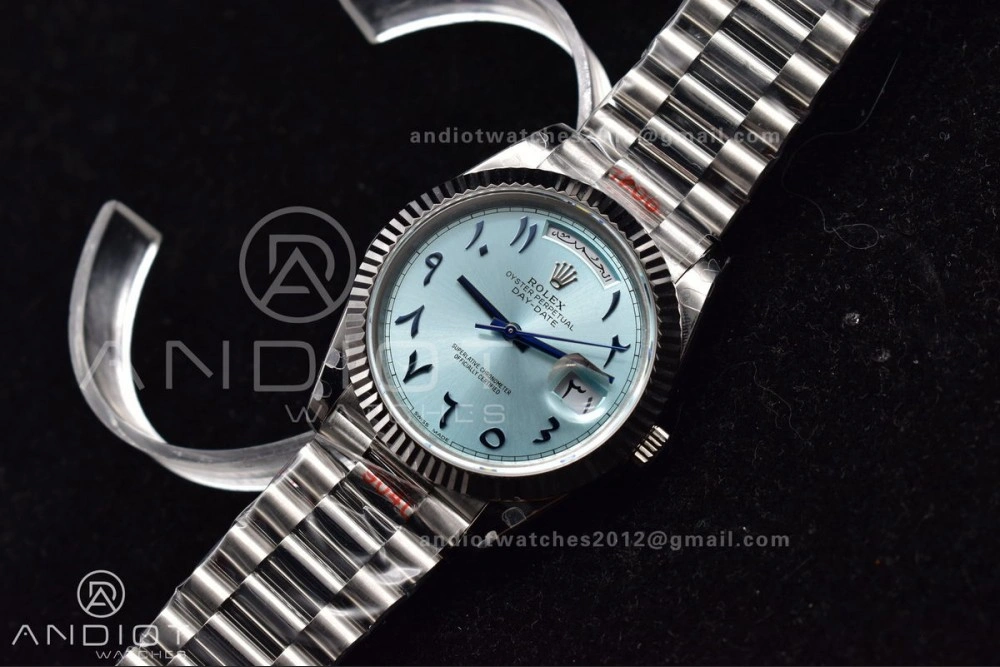DayDate 40 SS GMF 904L Steel Iced Blue Dial Arabic Markers on President Bracelet A3255 V2