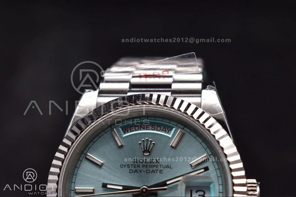 DayDate 40 SS GMF Gain Weight Ice Blue Stick Dial on President Bracelet A2836