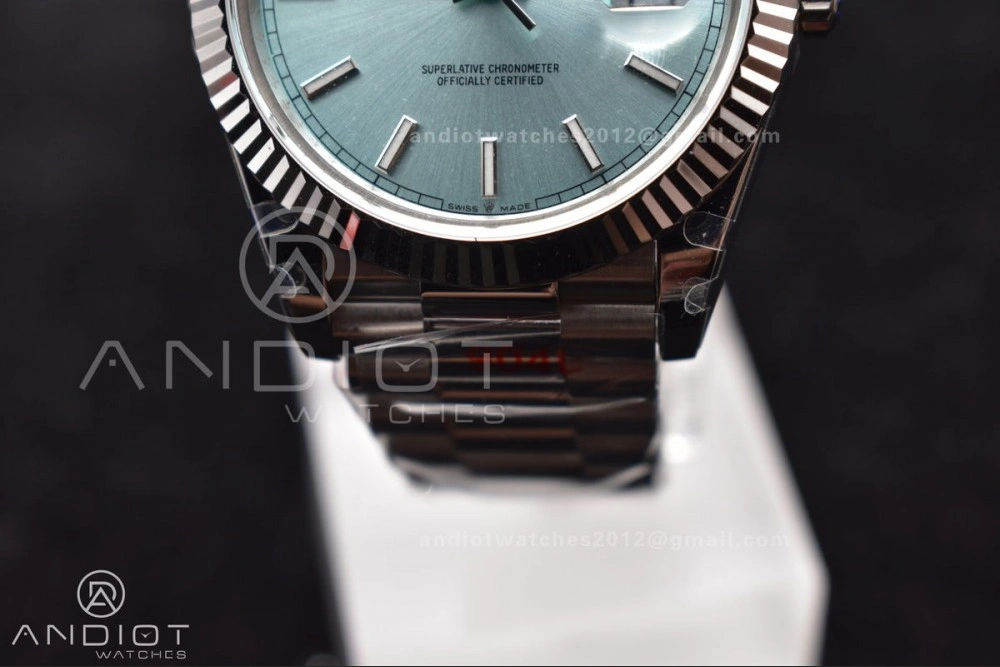 DayDate 40 SS GMF Gain Weight Ice Blue Stick Dial on President Bracelet A2836