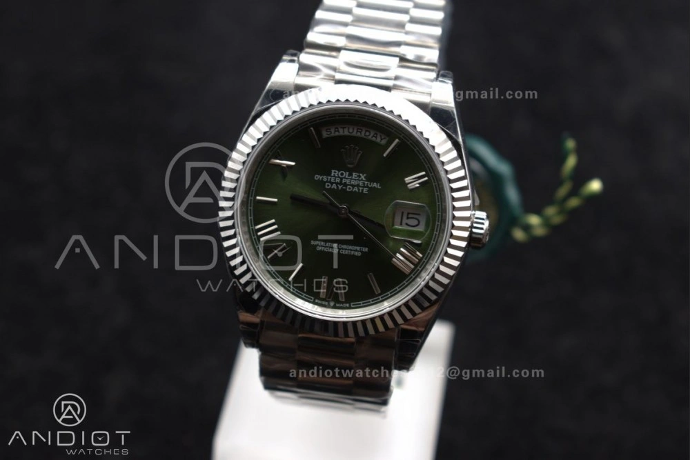 DayDate 40 SS GSF Gain Weight Green Roman Dial Bezel on President Bracelet A2836