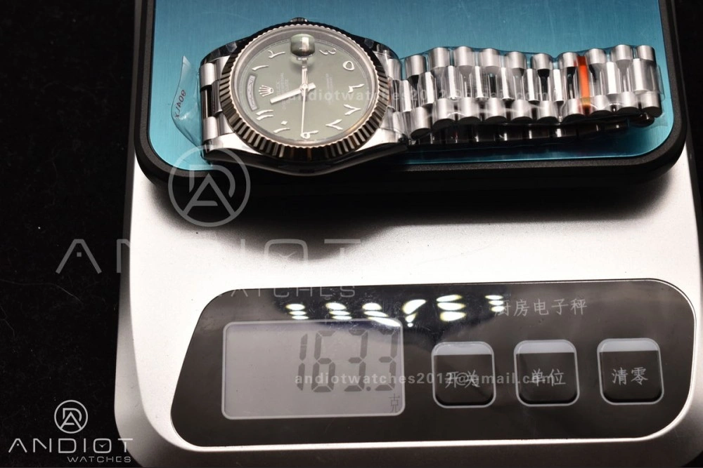 DayDate 40 SS JDF 904L Steel Green Arabic Dial on President Bracelet VR3255 V3 (Gain Weight)