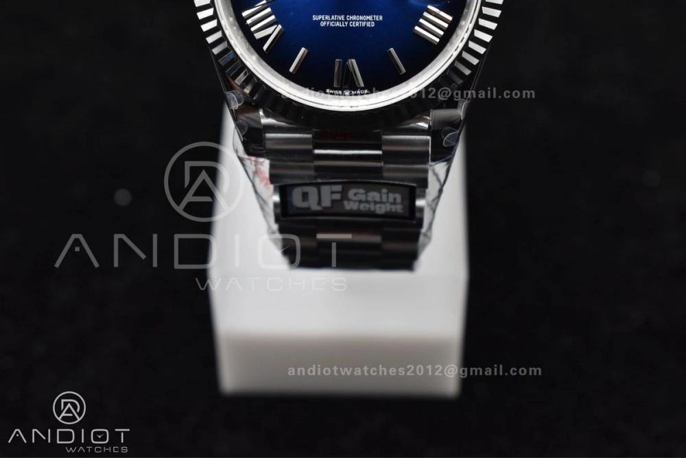 DayDate 40 SS QF Best Edition 904L Steel Blue Black Dial on President Bracelet A2836 V4 (Gain Weight)