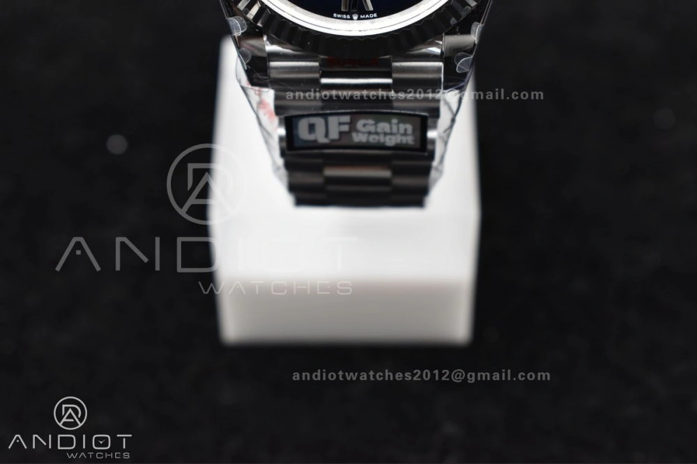 DayDate 40 SS QF Best Edition 904L Steel Blue Black Dial on President Bracelet A2836 V4 (Gain Weight)
