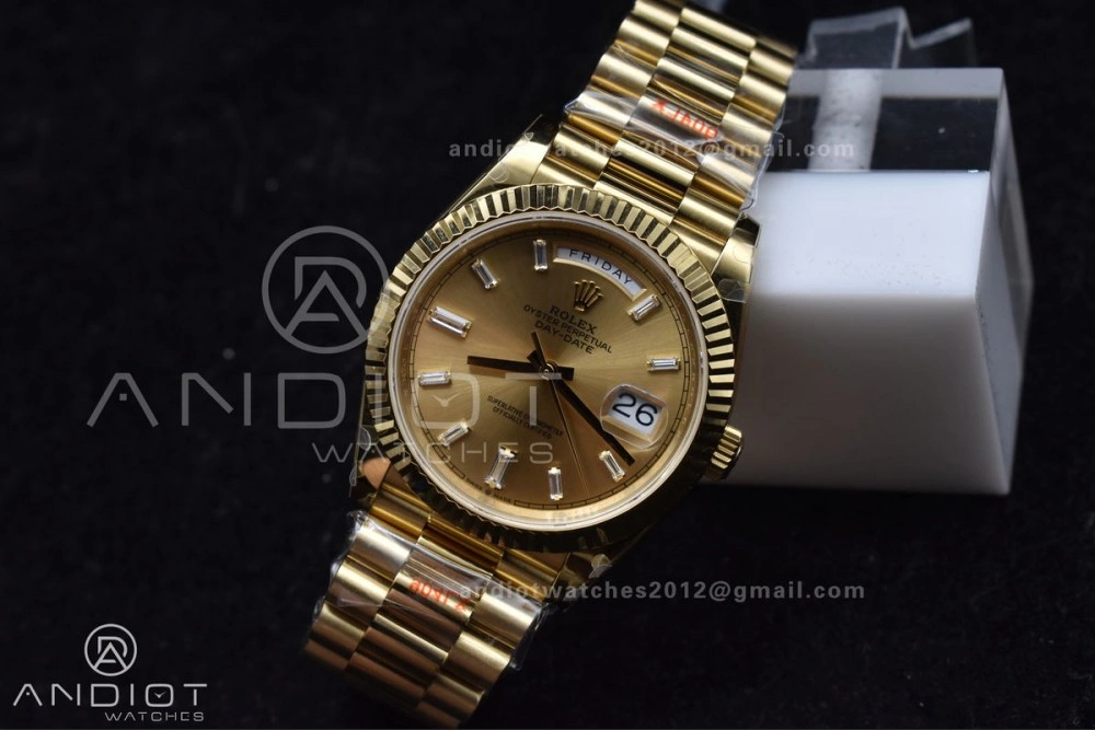 DayDate 40 YG GMF Gain Weight 904L Steel Gold Dial Diamond Markers On President Bracelet A3255 V2