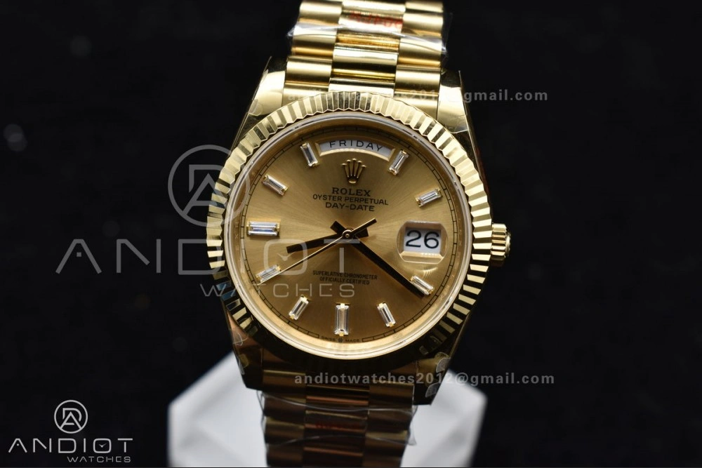DayDate 40 YG GMF Gain Weight 904L Steel Gold Dial Diamond Markers On President Bracelet A3255 V2