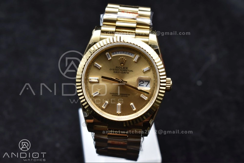 DayDate 40 YG GMF Gain Weight 904L Steel Gold Dial Diamond Markers On President Bracelet A3255 V2