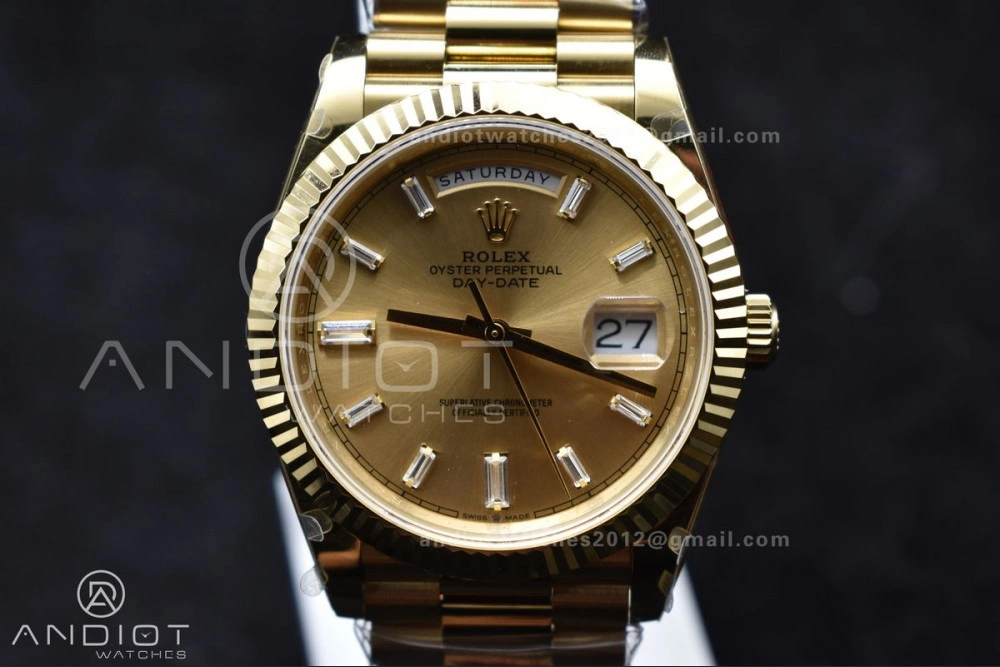 DayDate 40 YG GMF Gain Weight 904L Steel Gold Dial Diamond Markers On President Bracelet A3255 V2
