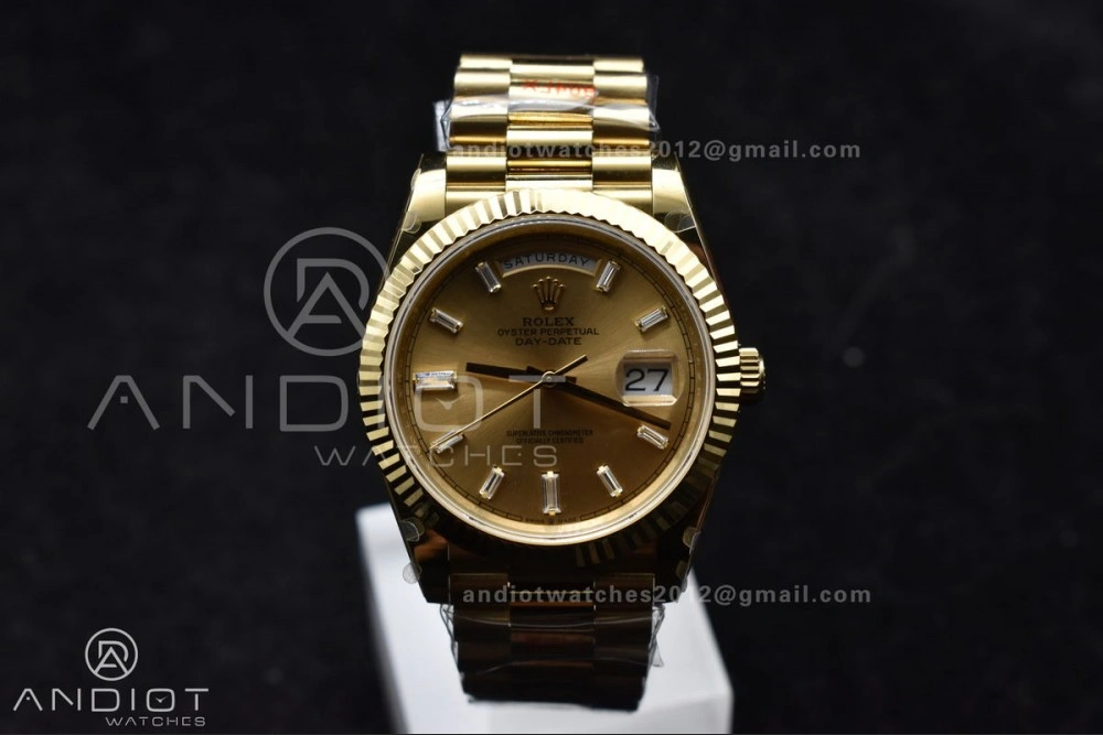 DayDate 40 YG GMF Gain Weight 904L Steel Gold Dial Diamond Markers On President Bracelet A3255 V2