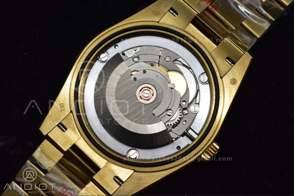 DayDate 40 YG GMF Plated 904L Steel Black Dial Crystal Markers On President Bracelet A2836 V2