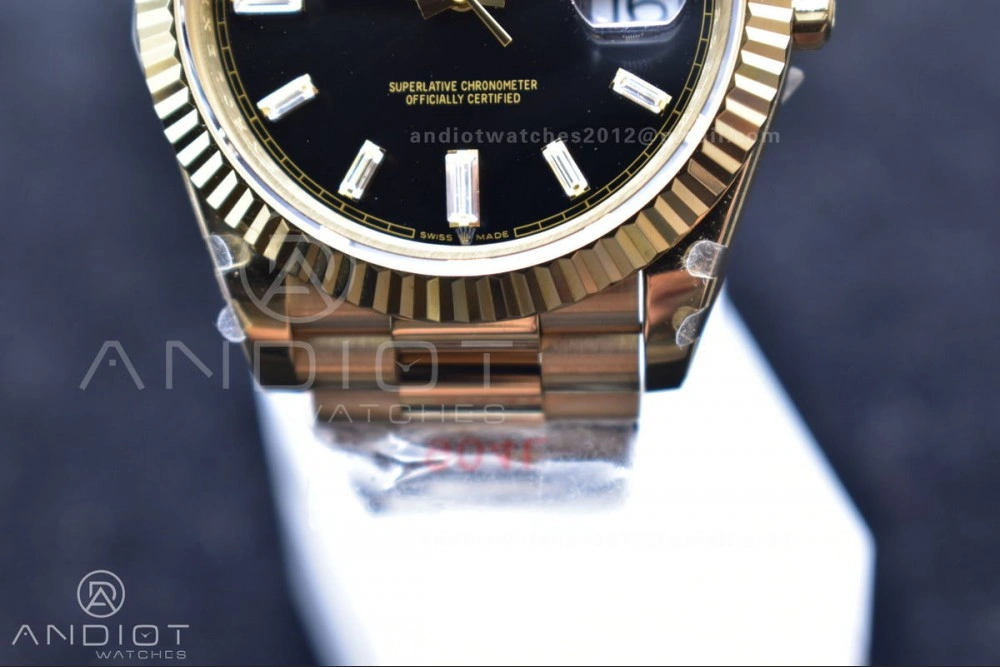 DayDate 40 YG GMF Plated 904L Steel Black Dial Crystal Markers On President Bracelet A2836 V2