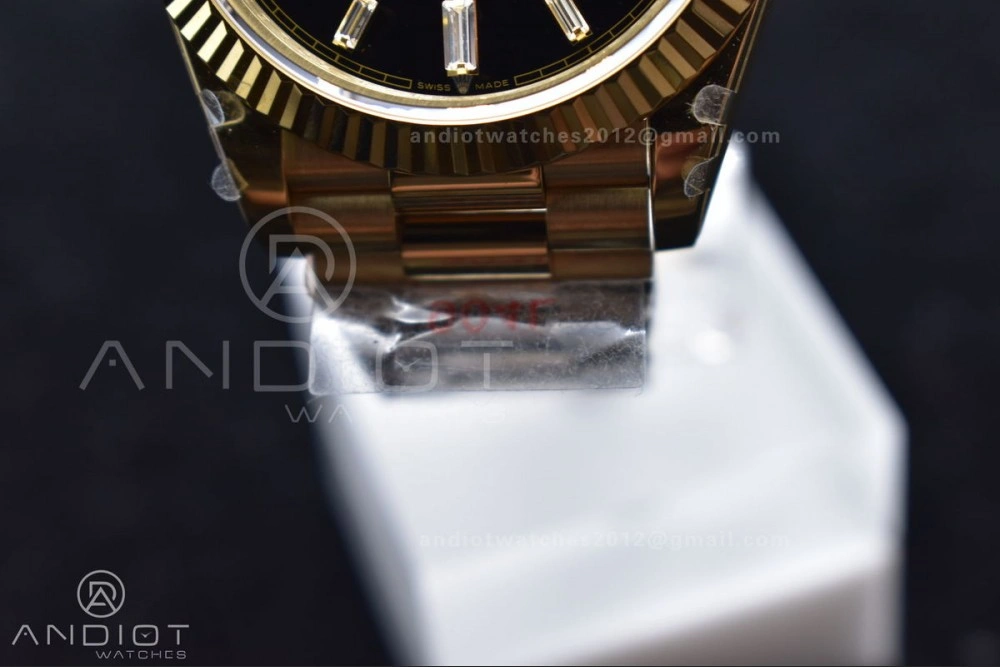 DayDate 40 YG GMF Plated 904L Steel Black Dial Crystal Markers On President Bracelet A2836 V2