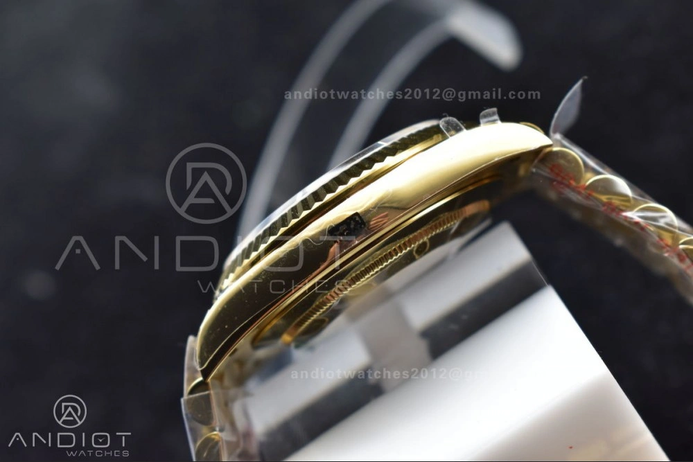 DayDate 40 YG GMF Plated 904L Steel Black Dial Crystal Markers On President Bracelet A2836 V2