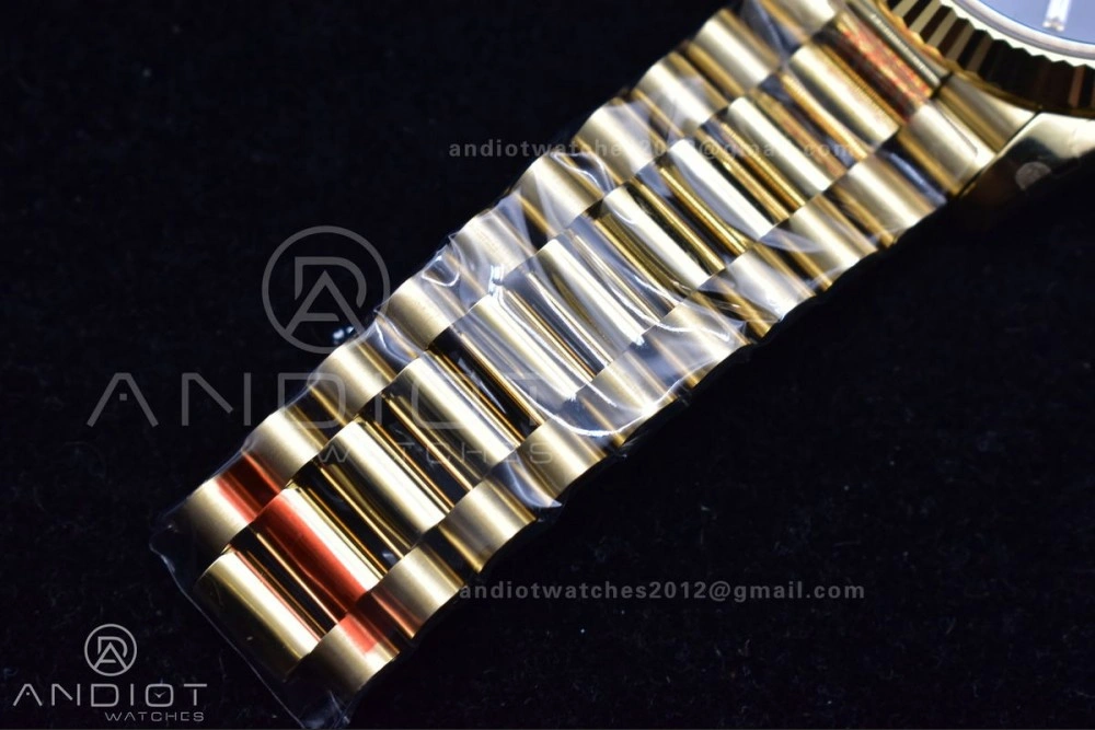 DayDate 40 YG GMF Plated 904L Steel Black Dial Crystal Markers On President Bracelet A2836 V2