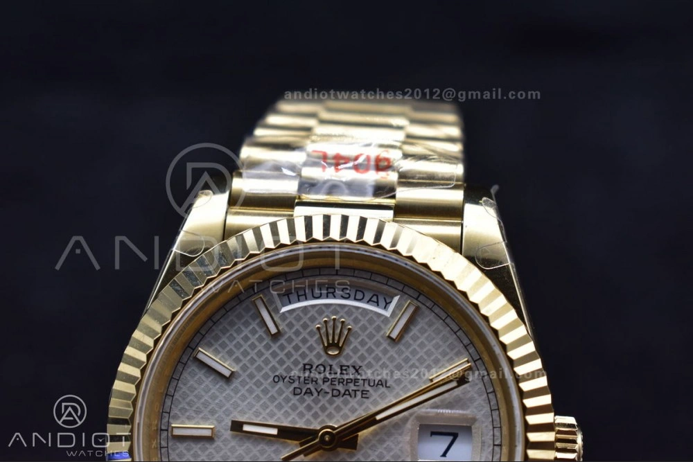 DayDate 40 YG GMF Plated 904L Steel Checked Dial Crystal Markers On President Bracelet A2836 V2