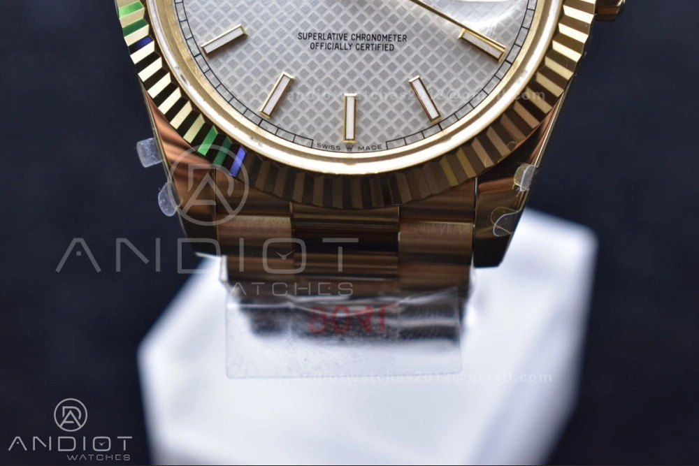 DayDate 40 YG GMF Plated 904L Steel Checked Dial Crystal Markers On President Bracelet A2836 V2