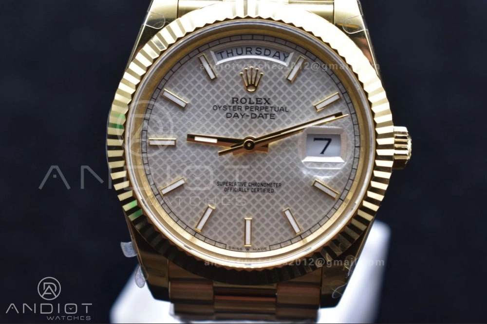 DayDate 40 YG GMF Plated 904L Steel Checked Dial Crystal Markers On President Bracelet A2836 V2