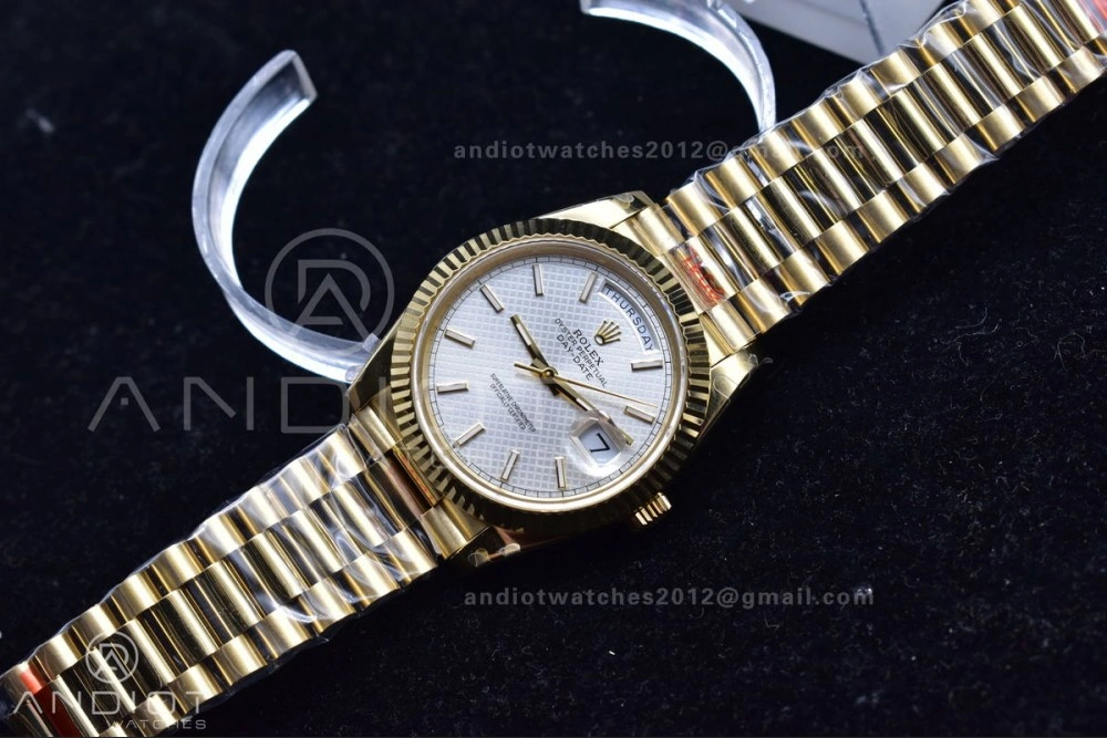 DayDate 40 YG GMF Plated 904L Steel Checked Dial Crystal Markers On President Bracelet A2836 V2