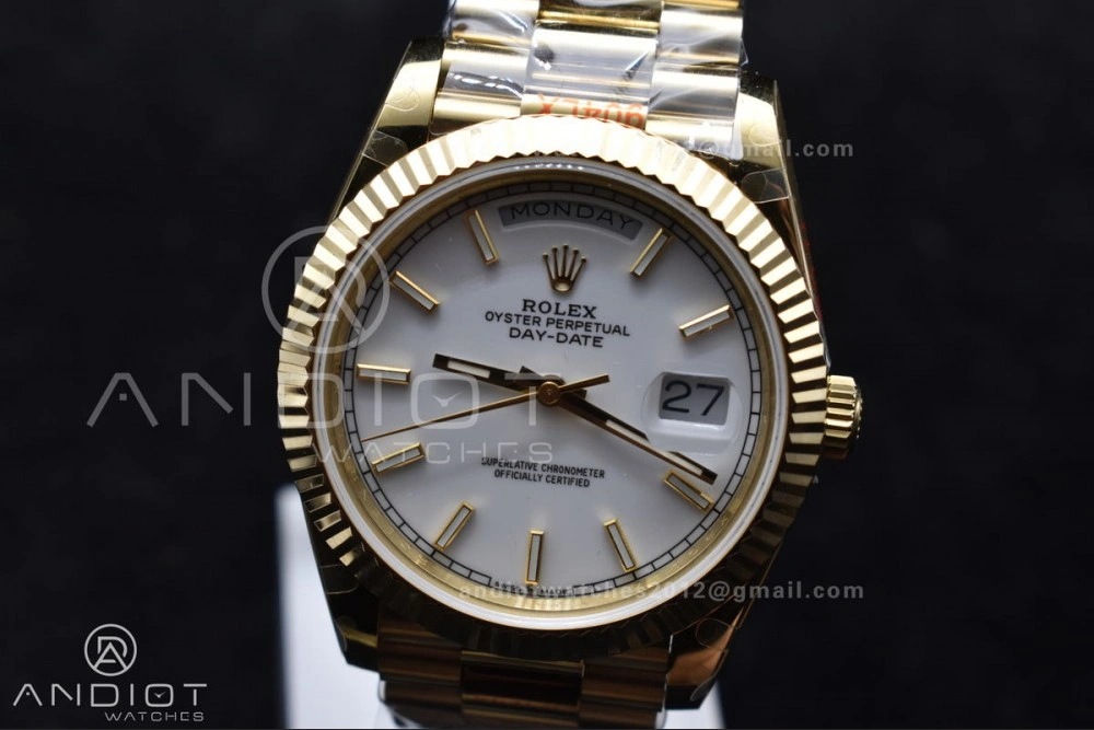 DayDate 40 YG GMF Tungsten Weighted 904L Steel White Dial Stick Markers On President Bracelet A2836 V2