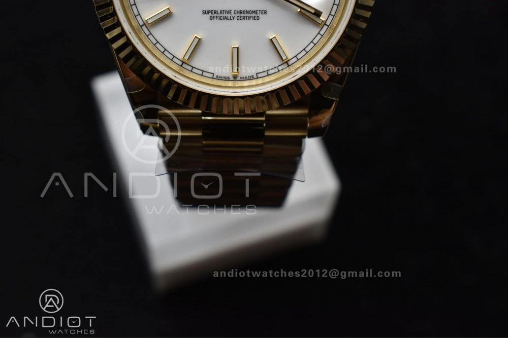 DayDate 40 YG GMF Tungsten Weighted 904L Steel White Dial Stick Markers On President Bracelet A2836 V2