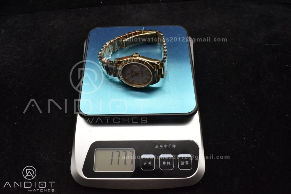 DayDate 40 YG GMF Tungsten Weighted 904L Steel White Dial Stick Markers On President Bracelet A2836 V2