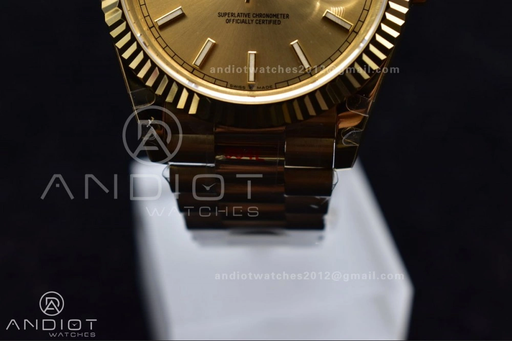 DayDate 40 YG JDF Gain Weight 904L Steel YG Dial Stick Markers on President Bracelet A2836 V2