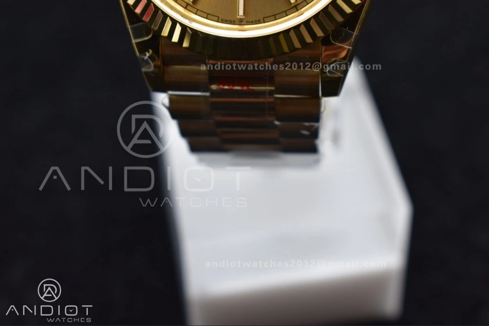 DayDate 40 YG JDF Gain Weight 904L Steel YG Dial Stick Markers on President Bracelet A2836 V2