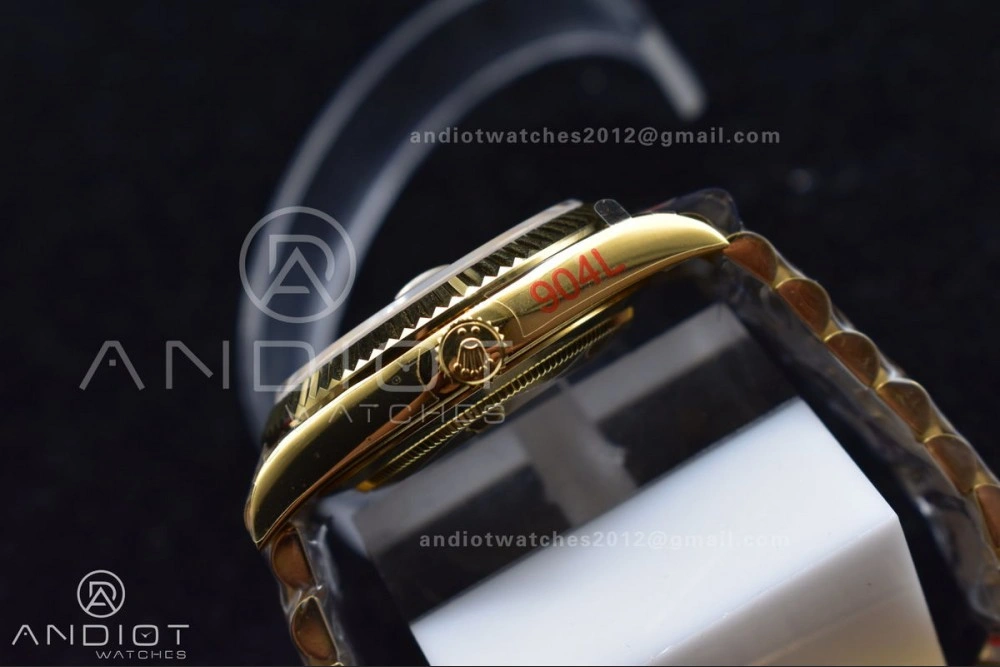 DayDate 40 YG JDF Gain Weight 904L Steel YG Dial Stick Markers on President Bracelet A2836 V2