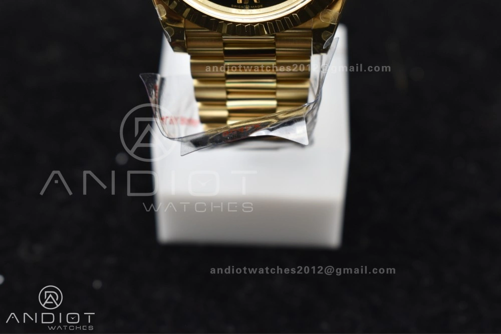 DayDate 40 YG QF Best Edition 904L Steel Green Black Dial on President Bracelet A2836 V4 (Gain Weight)