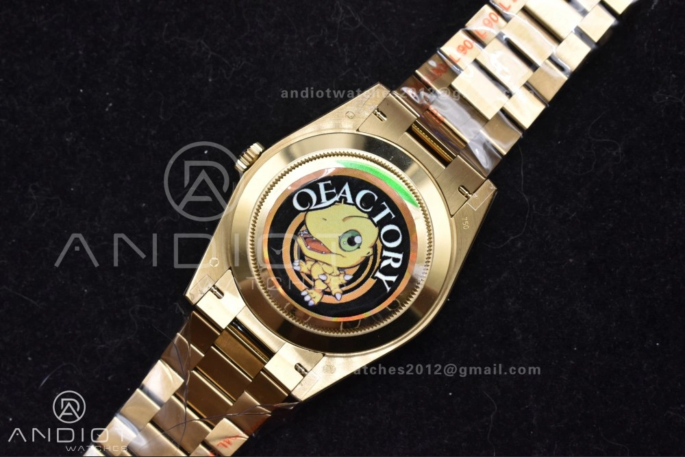 DayDate 40 YG QF Best Edition 904L Steel Green Black Dial on President Bracelet A2836 V4 (Gain Weight)