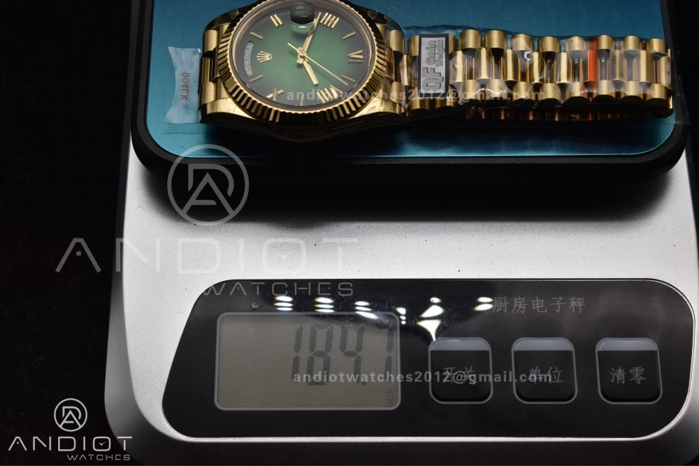 DayDate 40 YG QF Best Edition 904L Steel Green Black Dial on President Bracelet A2836 V4 (Gain Weight)