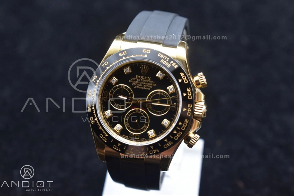 Daytona 116518 Clean 1:1 Best Edition Black Diamonds Dial on Oysterflex Rubber Strap SA4130 V2