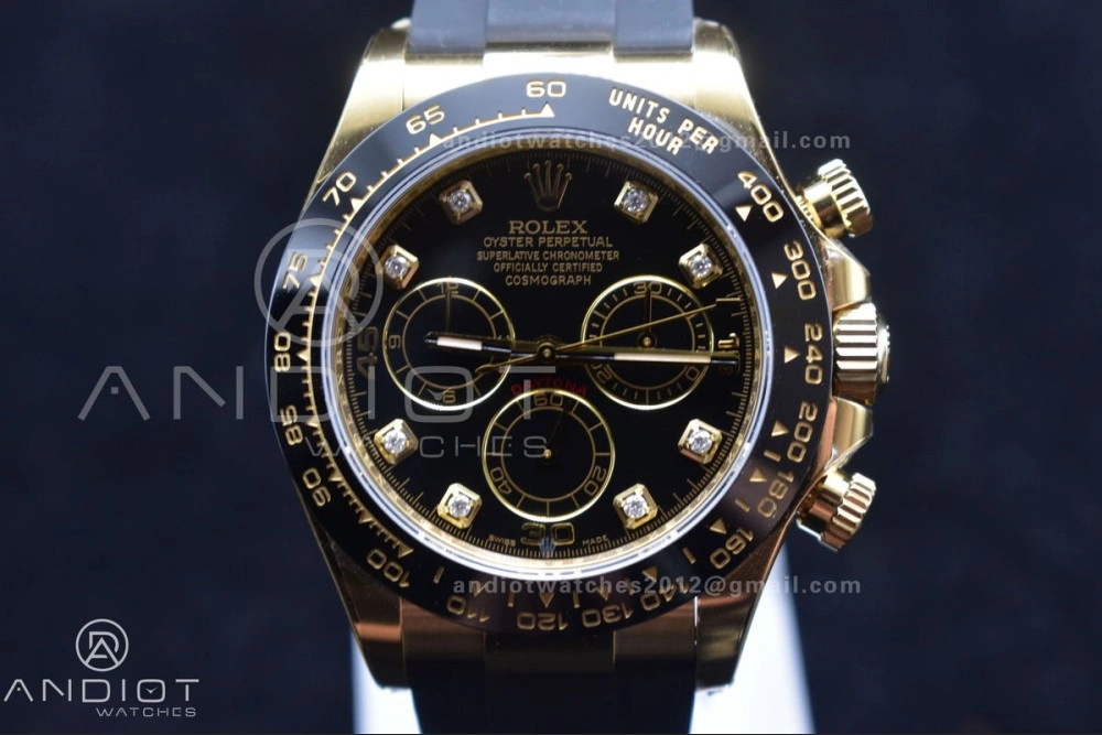 Daytona 116518 Clean 1:1 Best Edition Black Diamonds Dial on Oysterflex Rubber Strap SA4130 V2