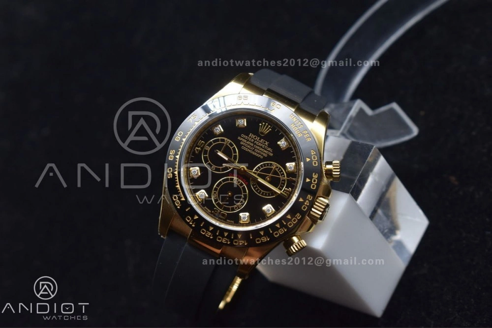 Daytona 116518 Clean 1:1 Best Edition Black Diamonds Dial on Oysterflex Rubber Strap SA4130 V2