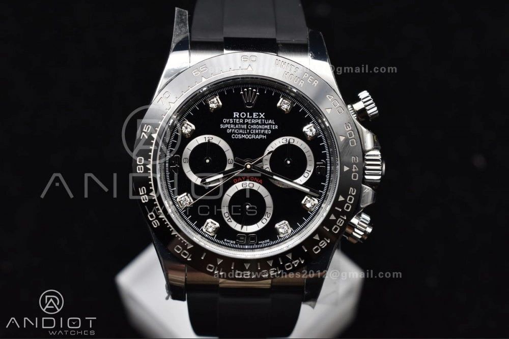 Daytona 116519 BTF 1:1 Best Edition Black Diamonds Dial on Oysterflex Rubber Strap SA4130