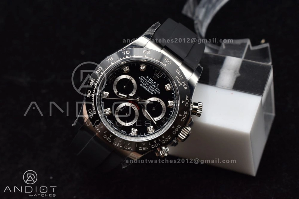 Daytona 116519 BTF 1:1 Best Edition Black Diamonds Dial on Oysterflex Rubber Strap SA4130