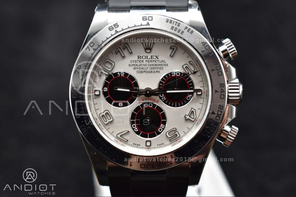 Daytona 116519 Clean 1:1 Best Edition 904L SS Case Silver Black Dial on Rubber Strap SA4130 V2