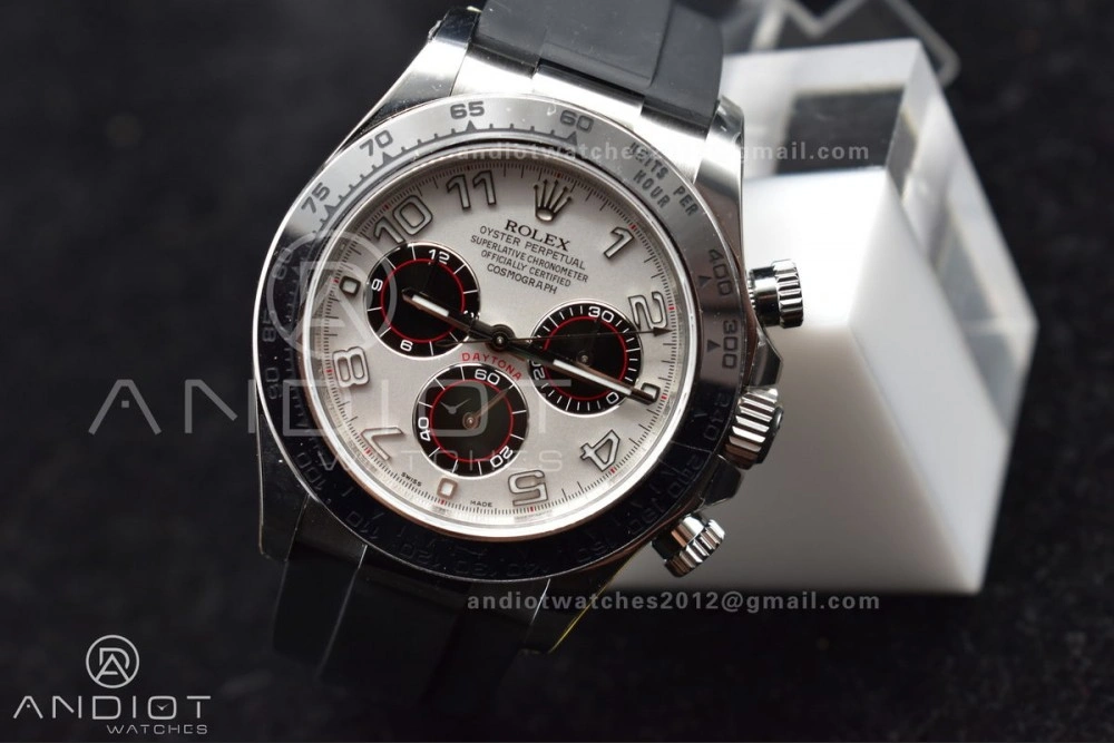 Daytona 116519 Clean 1:1 Best Edition 904L SS Case Silver Black Dial on Rubber Strap SA4130 V2