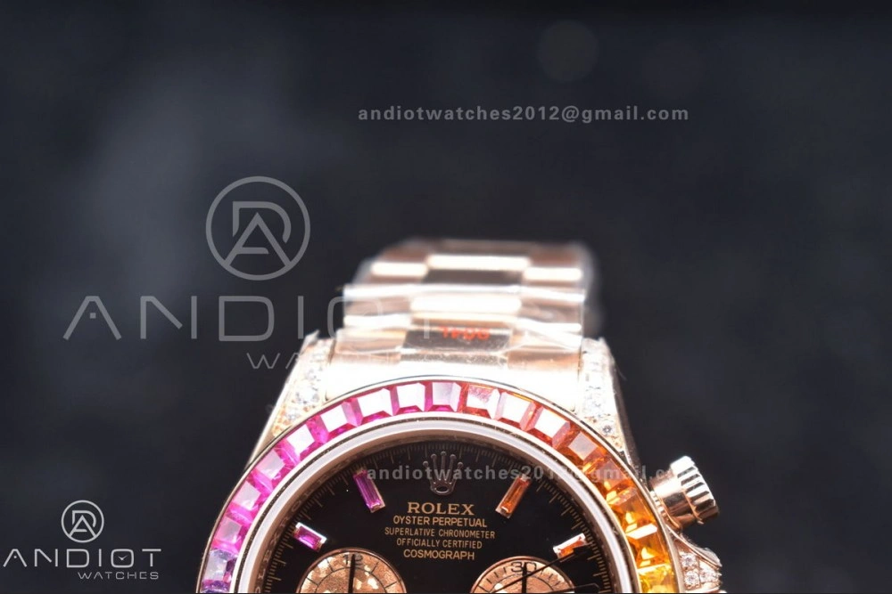 Daytona 116595RBOW RG Rainbow Crystal TWF Best Edition Black Dial on YG Bracelet A7750