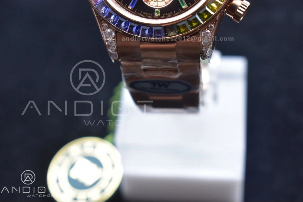 Daytona 116595RBOW RG Rainbow Crystal TWF Best Edition Black Dial on YG Bracelet A7750