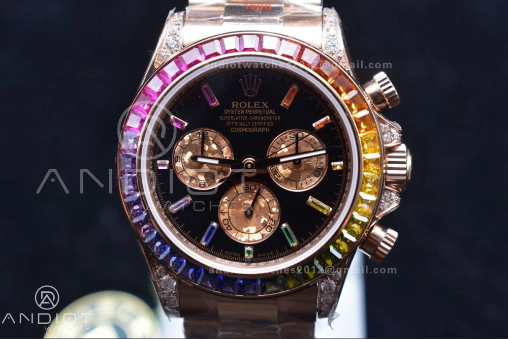 Daytona 116595RBOW RG Rainbow Crystal TWF Best Edition Black Dial on YG Bracelet A7750