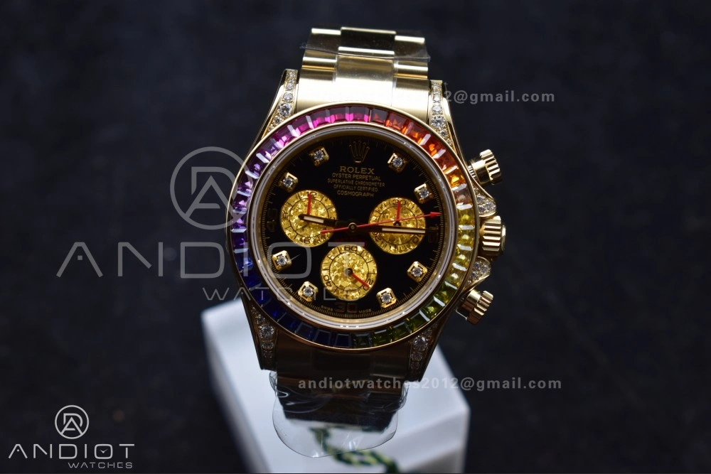 Daytona 116598RBOW Rainbow ZF 1:1 Best Edition Black Diamonds Dial on YG Bracelet SH4130