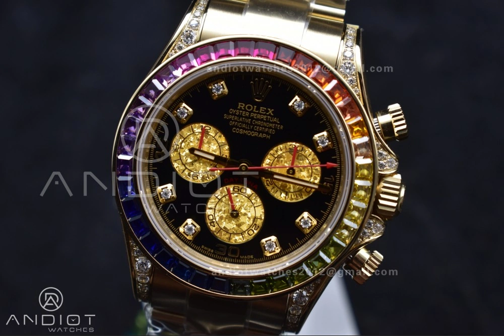 Daytona 116598RBOW Rainbow ZF 1:1 Best Edition Black Diamonds Dial on YG Bracelet SH4130