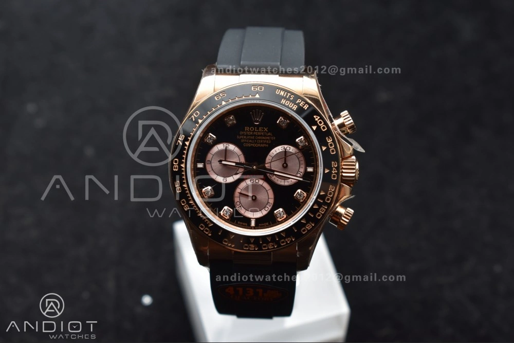 Daytona 126515 QF 1:1 Best Edition Black RG Diamonds Dial on Oysterflex Strap SH4131 V6 (Weighted)