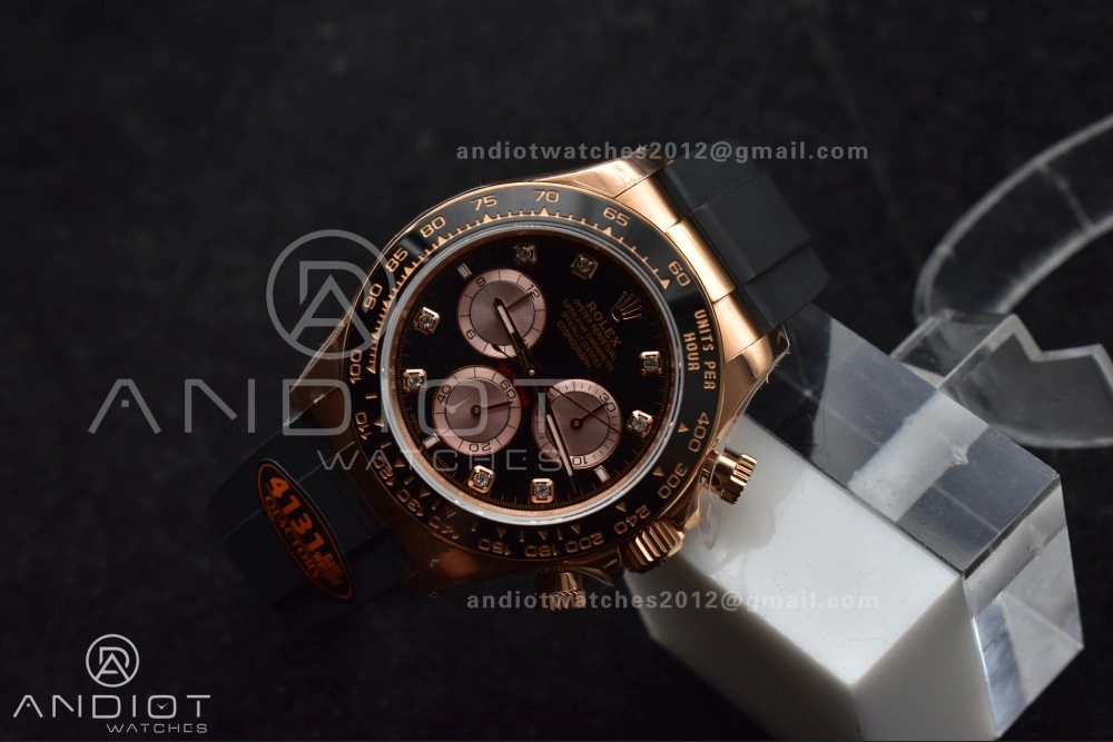 Daytona 126515 QF 1:1 Best Edition Black RG Diamonds Dial on Oysterflex Strap SH4131 V6 (Weighted)