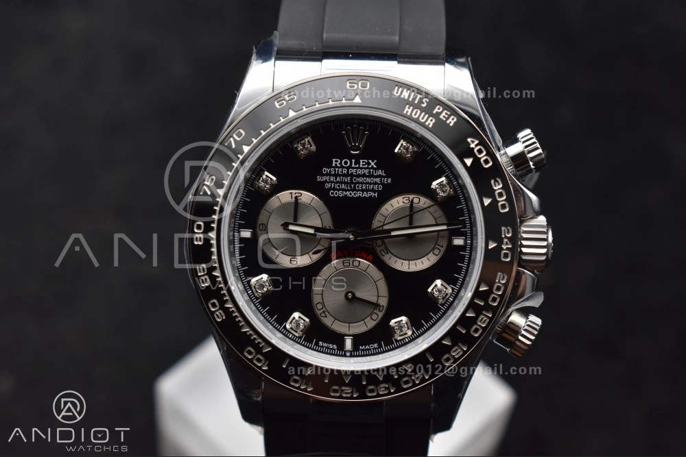 Daytona 126519 QF 1:1 Best Edition Black Silver Diamonds Dial on Oysterflex Strap SH4131 V6 (Weighted)