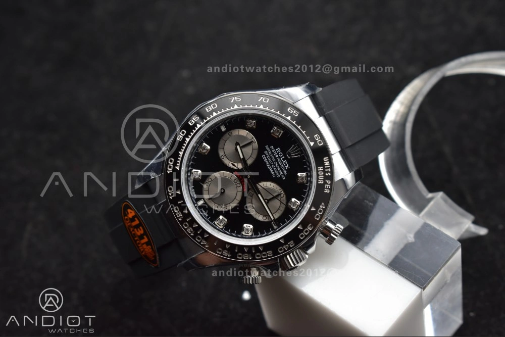 Daytona 126519 QF 1:1 Best Edition Black Silver Diamonds Dial on Oysterflex Strap SH4131 V6 (Weighted)