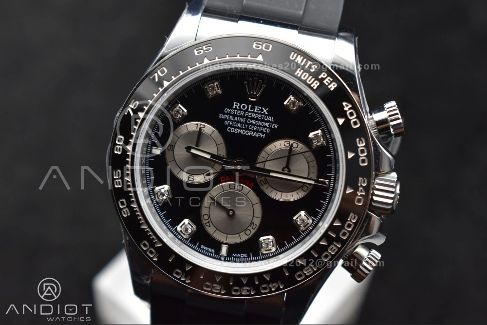 Daytona 126519 QF 1:1 Best Edition Black Silver Diamonds Dial on Oysterflex Strap SH4131 V6 (Weighted)