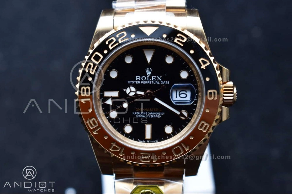 GMT Master II 126715 CHNR Gain Weight Gold Factory 1:1 Best Edition Black Dial on RG Bracelet VR3285 CHS