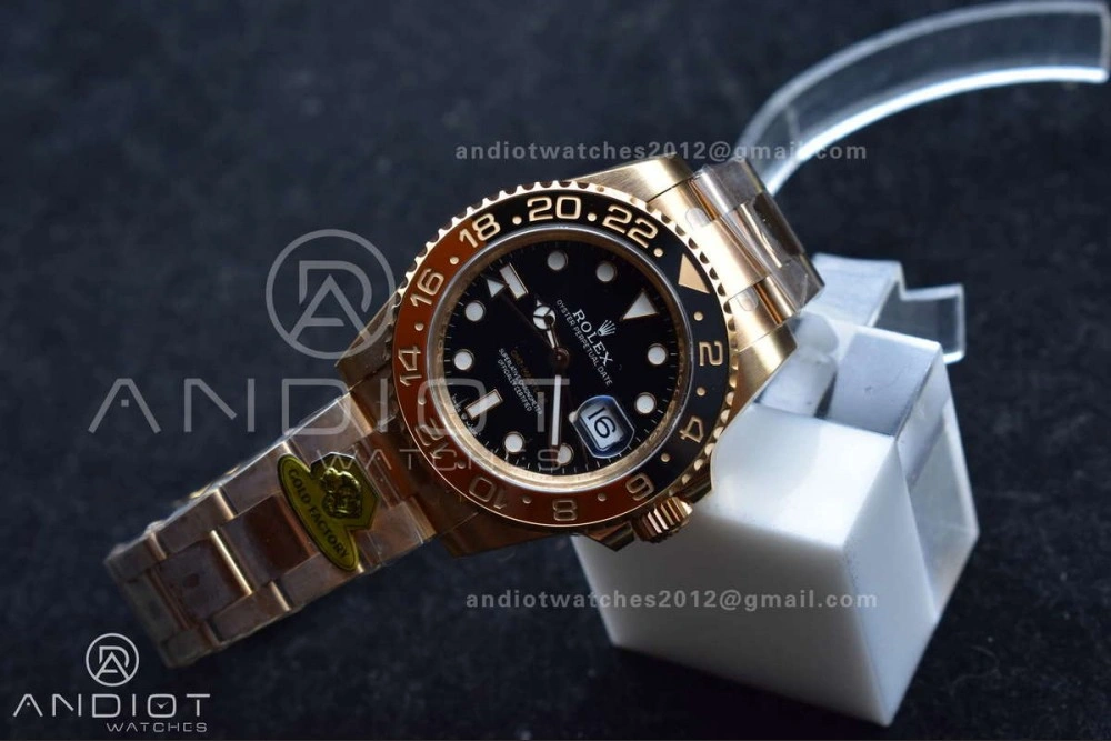 GMT Master II 126715 CHNR Gain Weight Gold Factory 1:1 Best Edition Black Dial on RG Bracelet VR3285 CHS
